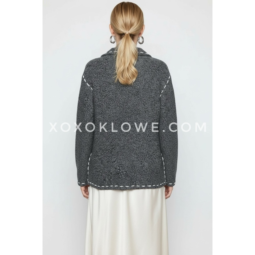POL Dark Heather Grey Knit Blazer Cardigan | Contrast Stitch Sweater - Picture 6 of 9